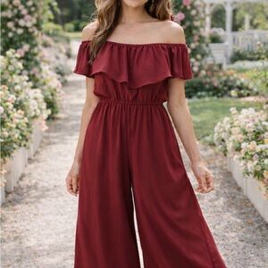 Everly Off-Shoulder Wine Jumpsuit